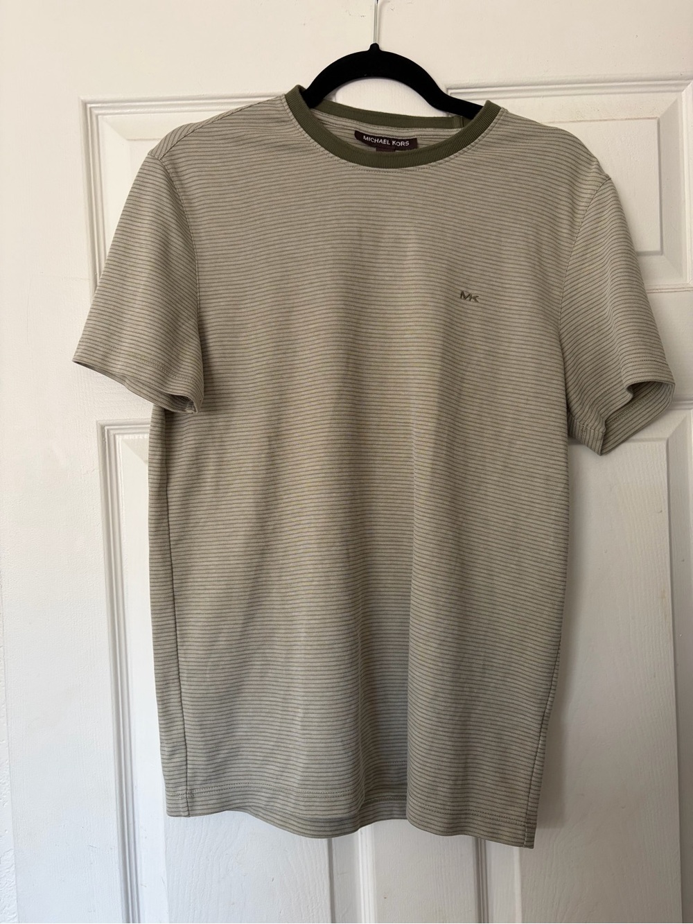 Michael Kors Olive & Cream Striped Short Sleeve Crew Tee